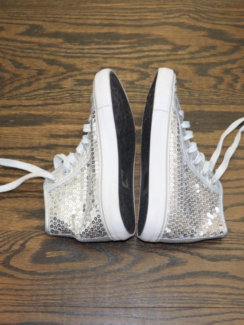 Girls Balera Silver Sequin High Top Hip Hop Dance Sneakers Size 5 WL6034 - Picture 5 of 11
